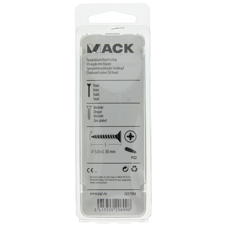 Mack 1017984 - spaanplaatschroef vz kop geelverz. 40st 5,0 x 30 mm | 5 stuks