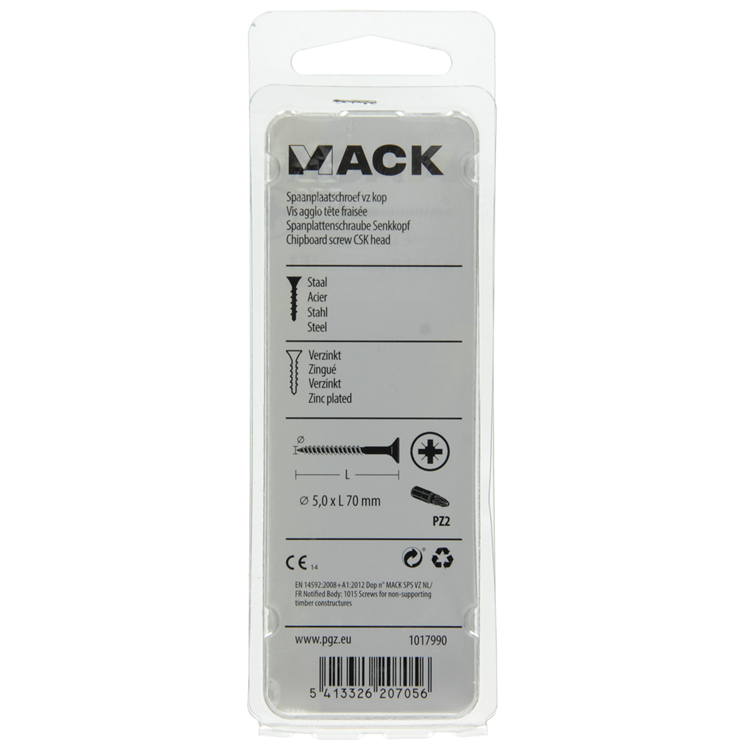 Mack 1017990 - spaanplaatschroef vz kop geelverz. 20st 5,0 x 70 mm | 5 stuks