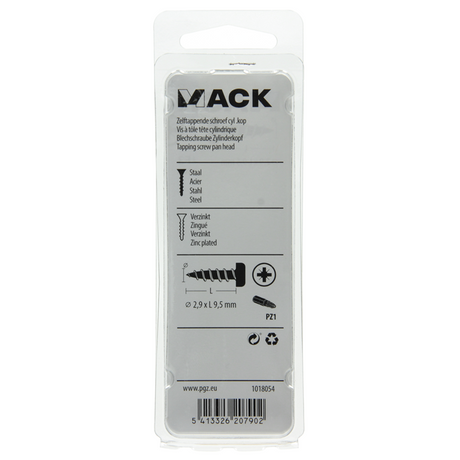 Mack 1018054 - zelftappende schroef cylkop verz.110 st 2,9 x 9,5 mm | 10 stuks