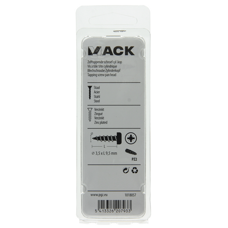 Mack 1018057 - zelftappende schroef cylkop verz. 82 st 3,5 x 9,5 mm | 10 stuks