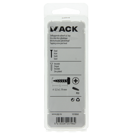 Mack 1018060 - zelftappende schroef cylkop verz. 70 st 3,5 x 19 mm | 5 stuks