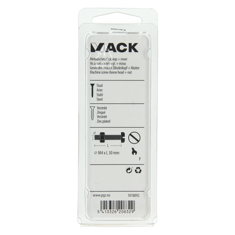 Mack 1018092 - metaalschroef cyl. kop + moer verz. 40 st m4 x 30 mm | 5 stuks