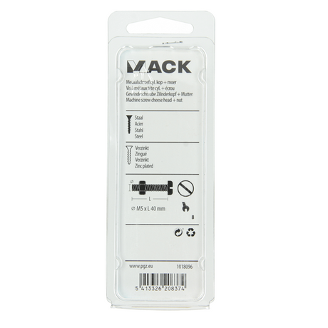 Mack 1018096 - metaalschroef cyl. kop + moer verz .25 st m5 x 40 mm | 5 stuks