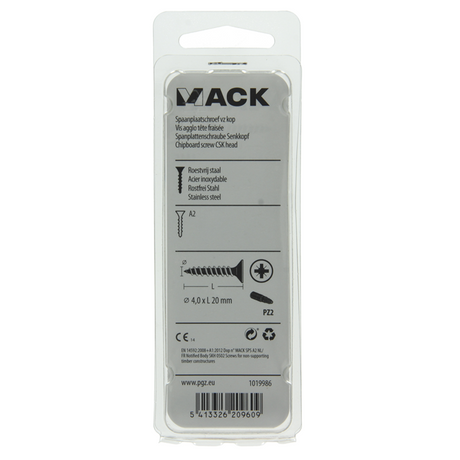 Mack 1019986 - spaanplaatschroef vz kop rvs 80 st 4,0 x 20 mm | 5 stuks