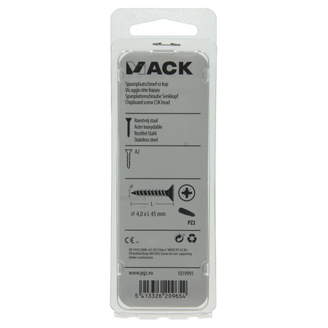 Mack 1019991 - spaanplaatschroef vz kop rvs 35 st 4,0 x 45 mm | 5 stuks