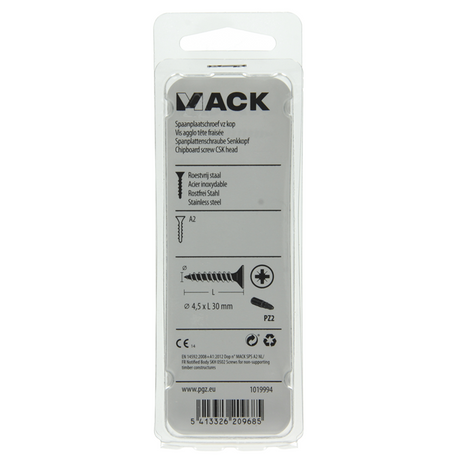 Mack 1019994 - spaanplaatschroef vz kop rvs 50 st 4,5 x 30 mm | 5 stuks