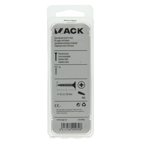 Mack 1019996 - spaanplaatschroef vz kop rvs 32 st 4,5 x 50 mm | 5 stuks