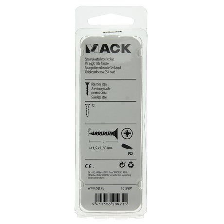 Mack 1019997 - spaanplaatschroef vz kop rvs 27 st 4,5 x 60 mm | 5 stuks