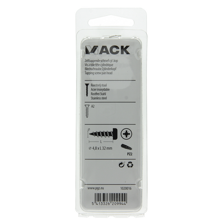 Mack 1020016 - zelftappende schroef cyl.kop a2 20 st 4,8 x 32 mm | 5 stuks