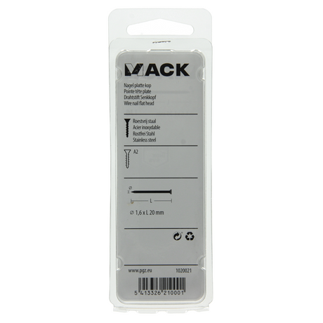 Mack 1020021 - nagel platte kop inox a2 100 st 1,6 x 20 mm | 5 stuks