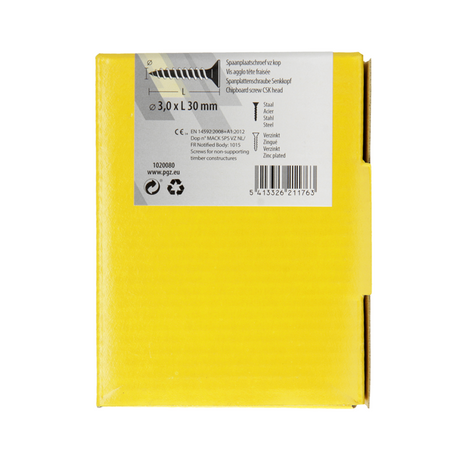 Mack 1020080 - spaanplaatschroef vz kop geel vz 200 st 3,0 x 30 mm | 5 stuks