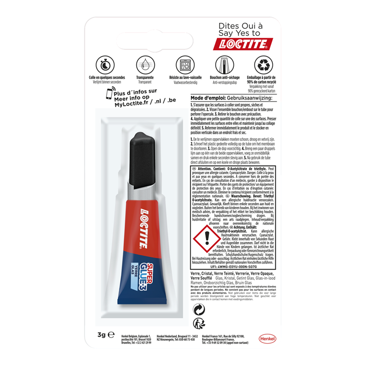 Loctite glaslijm 3 g | glasslijm voor alle ondergronden | lijm voor glazen voorwerpen | glas lijm | transparant | transparante glaslijm