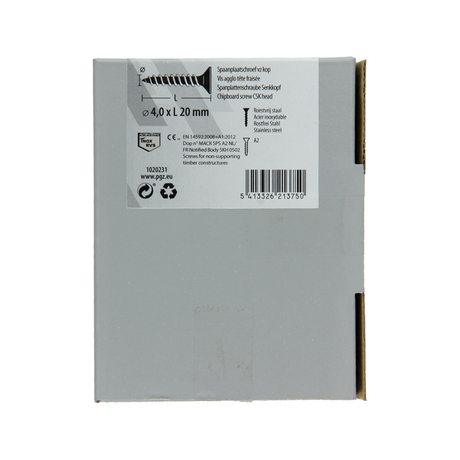 Mack 1020231 - spaanplaatschroef vz kop inox a2 200 st 4,0 x 20 mm | 2 stuks