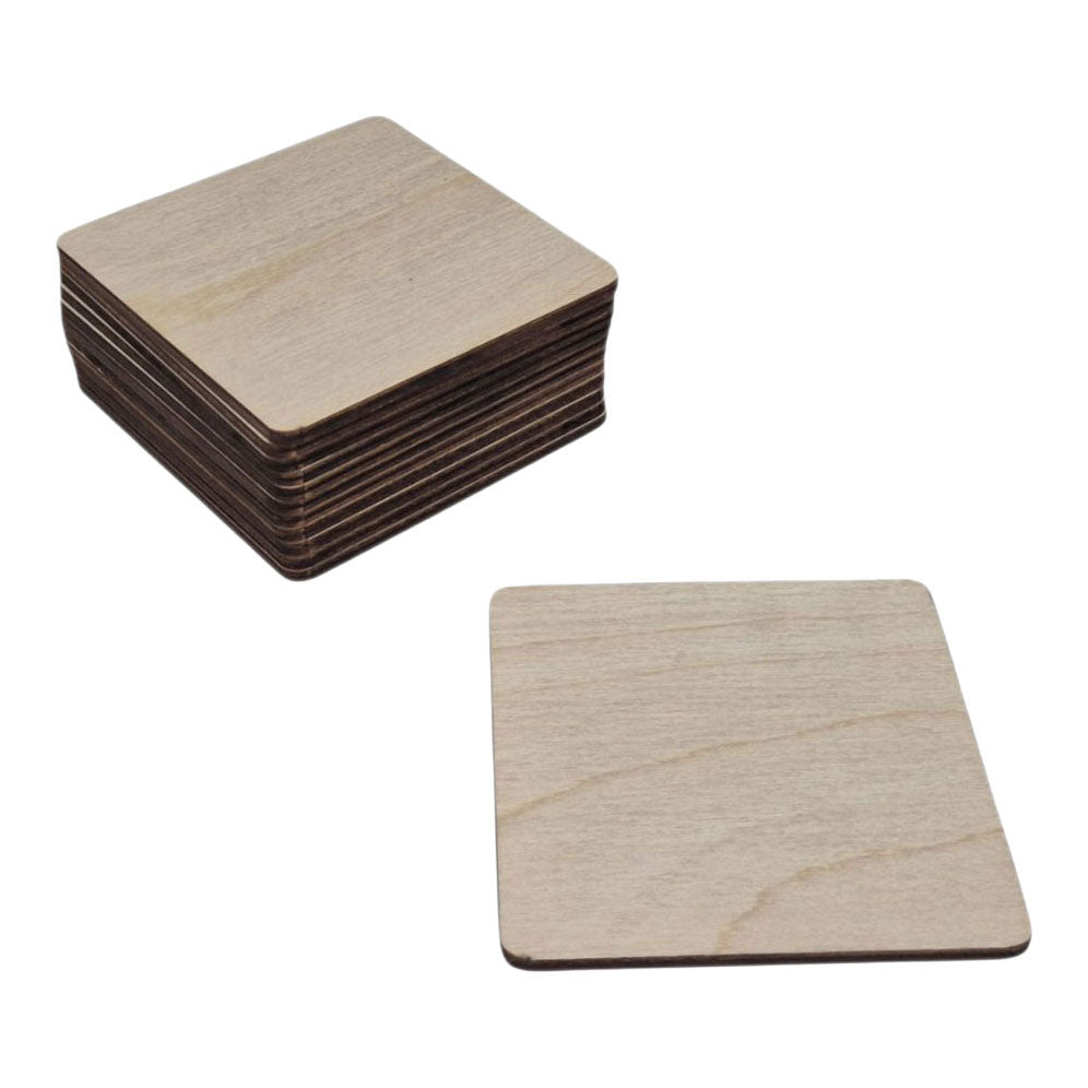 Playwood triplex vierkante onderzetters, 12 stuks