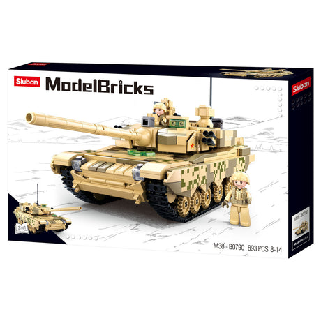 Sluban modelbricks army modern battle tank desert bouwspeelgoed – constructiespeelgoed modelbouw – bouwdoos met 893 bouwstenen – m38-b0790 vanaf 8 jaar