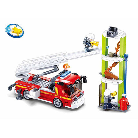 Sluban fire brandweerauto met telescoopladder ladderauto bouwspeelgoed kinderen vanaf 6 jaar – constructiespeelgoed bouwdoos met 343 bouwstenen – m38-b0966
