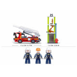 Sluban fire brandweerauto met telescoopladder ladderauto bouwspeelgoed kinderen vanaf 6 jaar – constructiespeelgoed bouwdoos met 343 bouwstenen – m38-b0966