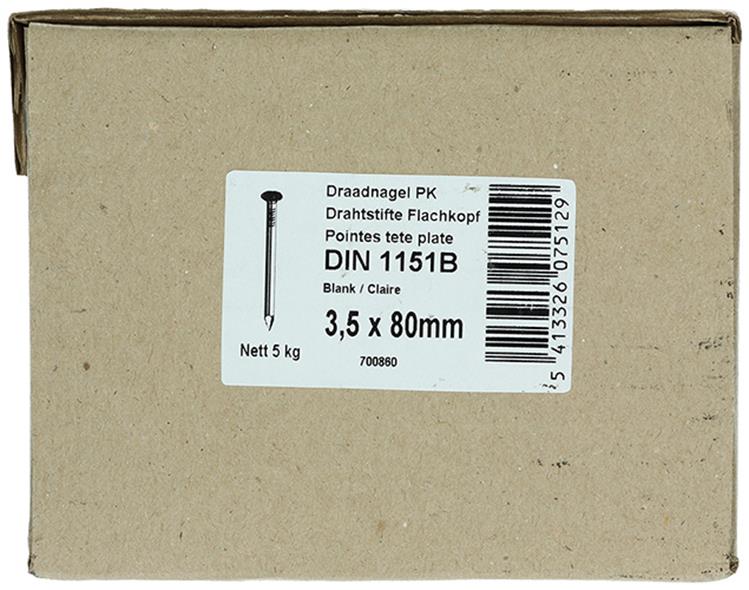 1015650 - doos 5 kg. nagels platte kop 3,5x80 mm | 2 stuks