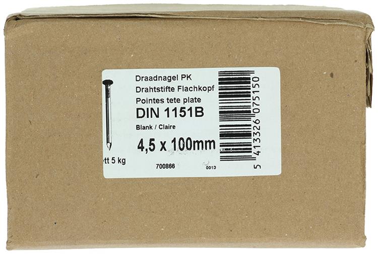 1015653 - doos 5 kg. nagels platte kop 4,5x100 mm | 2 stuks