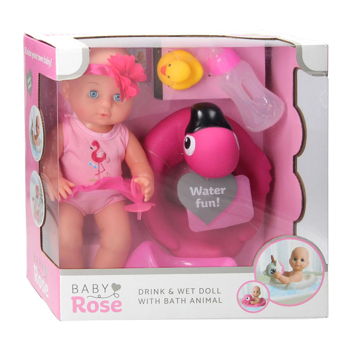 Baby Rose Drinken Plaspop, 30cm met Accessoires