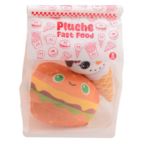 Johntoy plush play - fastfood 2 stuks in take-away zak - assorti