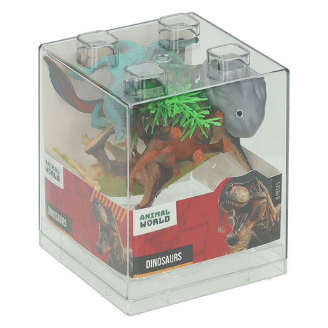 Johntoy animal world - wilde dinosaurussen 8-delig in stapel kubus