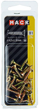 Mack 1017241 - spaanplaatschroef vz kop geelverz.24 st 4,5 x 20 mm | 10 stuks