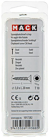 Mack 1017282 - spaanplschr.vzkop-zelfb. geelverz. 45 st 3,0 x 20 mm | 10 stuks
