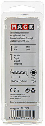 Mack 1017307 - spaanplschr.vzkop-zelfb. geelverz.12 st 4,5 x 50 mm | 10 stuks