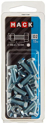 Mack 1017604 - tapbout + moer staal verzinkt 15 st m6 x 16 mm | 10 stuks