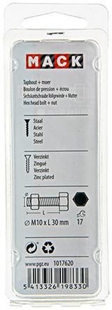 Mack 1017620 - tapbout + moer staal verzinkt 3 st m10 x 30 mm | 5 stuks