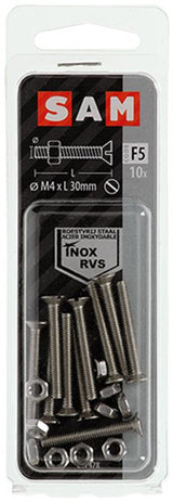 Mack 1019807 - metaalschroef verz. kop + moer rvs 10 st m4x30 | 10 stuks
