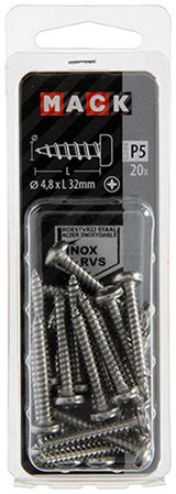 Mack 1020016 - zelftappende schroef cyl.kop a2 20 st 4,8 x 32 mm | 5 stuks