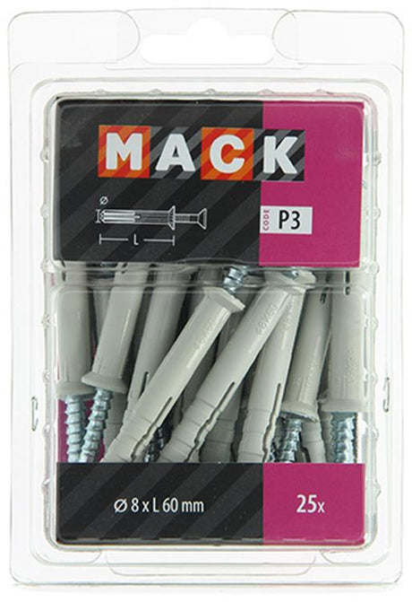 Mack 1018167 - nylon nagelplug polyamide 25 st 8 x 60 mm | 3 stuks