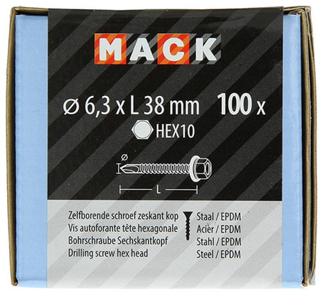 Mack 1020187 - zelfbor.schroef zeskt kop epdm-vz 100st 6,3 x 38 mm | 2 stuks