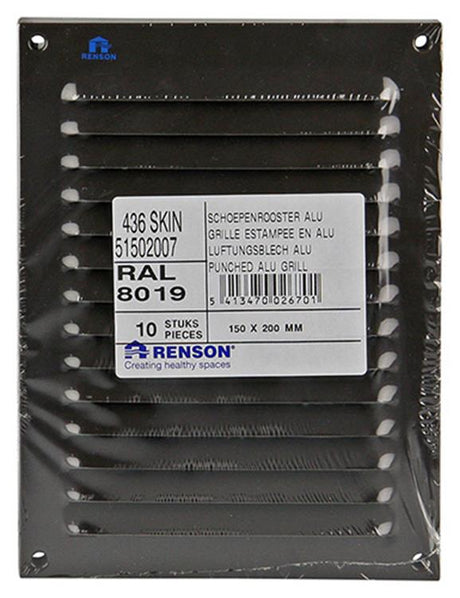 Renson 1006304 - schoepenrooster vlak alu ral 8019 150x200mm | 10 stuks