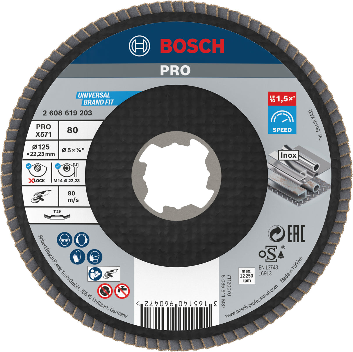 Bosch accessoires x-lock lamellenschijf best for metal schuin, glasvezel, ø125mm, g 80, x571 - 1 stuk(s) - 2608619203