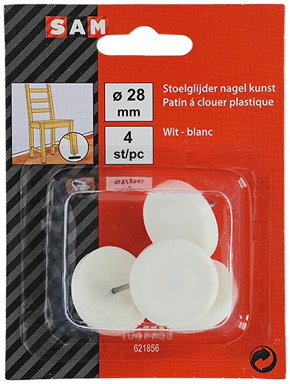 Mack 1047753 - stoelglijder nagel kunststof wit ø 28 mm 4 st pcs | 6 stuks