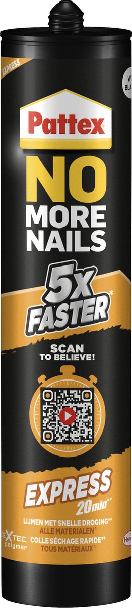 Pattex no more nails express 390 g montagekit constructielijm | snel drogend geschikt voor alle materialen, omstandigheden en oppervlakken | bestand tegen uv-stralen - bouwkit
