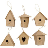 Creativ company vogelhuisjes 7 cm papier-machã© blank 6 stuks