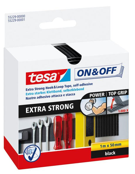 Tesa -velcro klittenbandstrook 55229-zw - 50 mm x 1 m - zwart