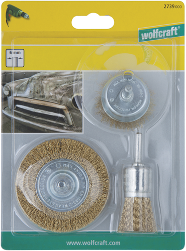 Wolfcraft - messingdraad borstelset boormachine - staalborstel - komborstel - 3 delig - 2739000