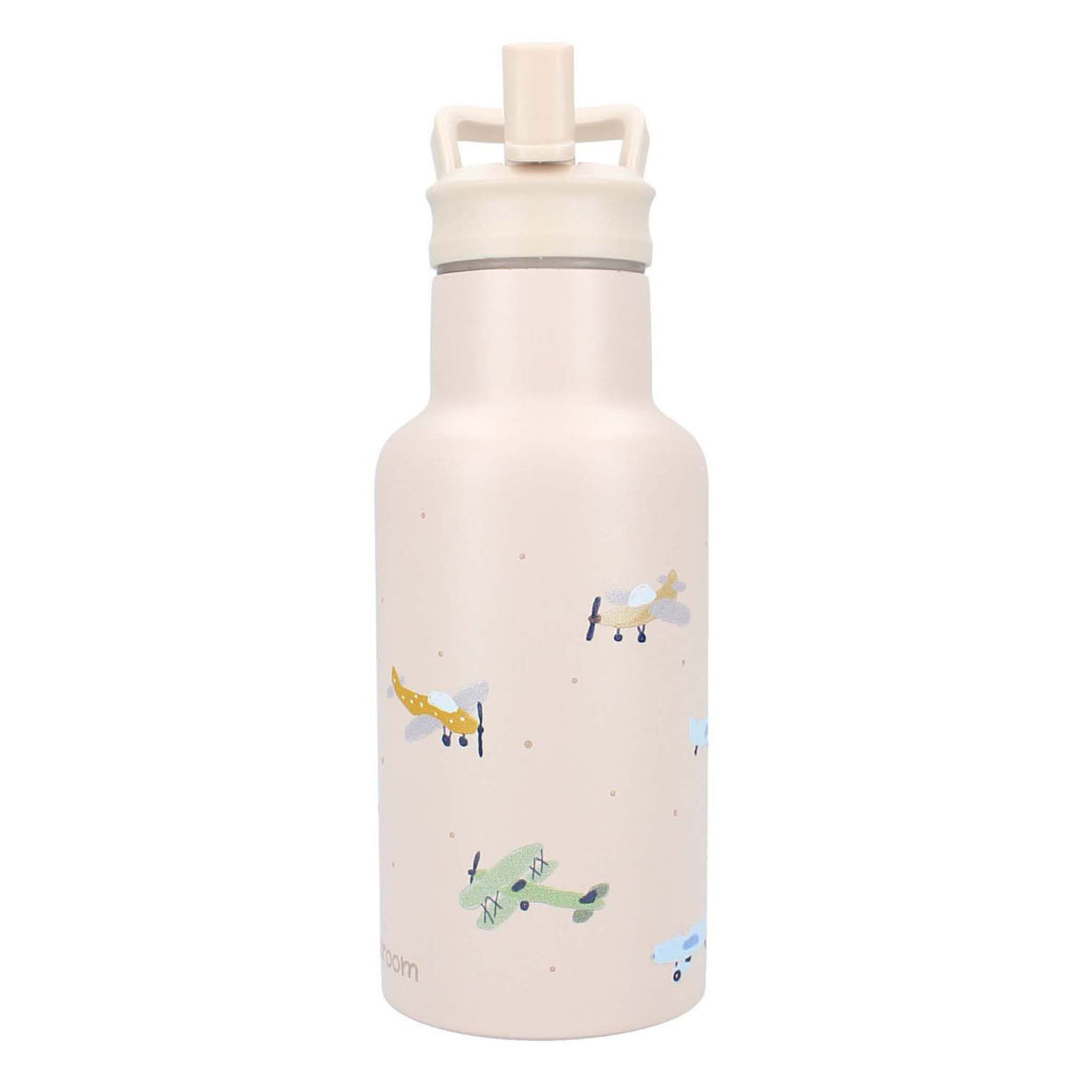 Kidzroom small talk - schoolbeker en drinkfles - 350ml - stainless steel - vliegtuigen - beige