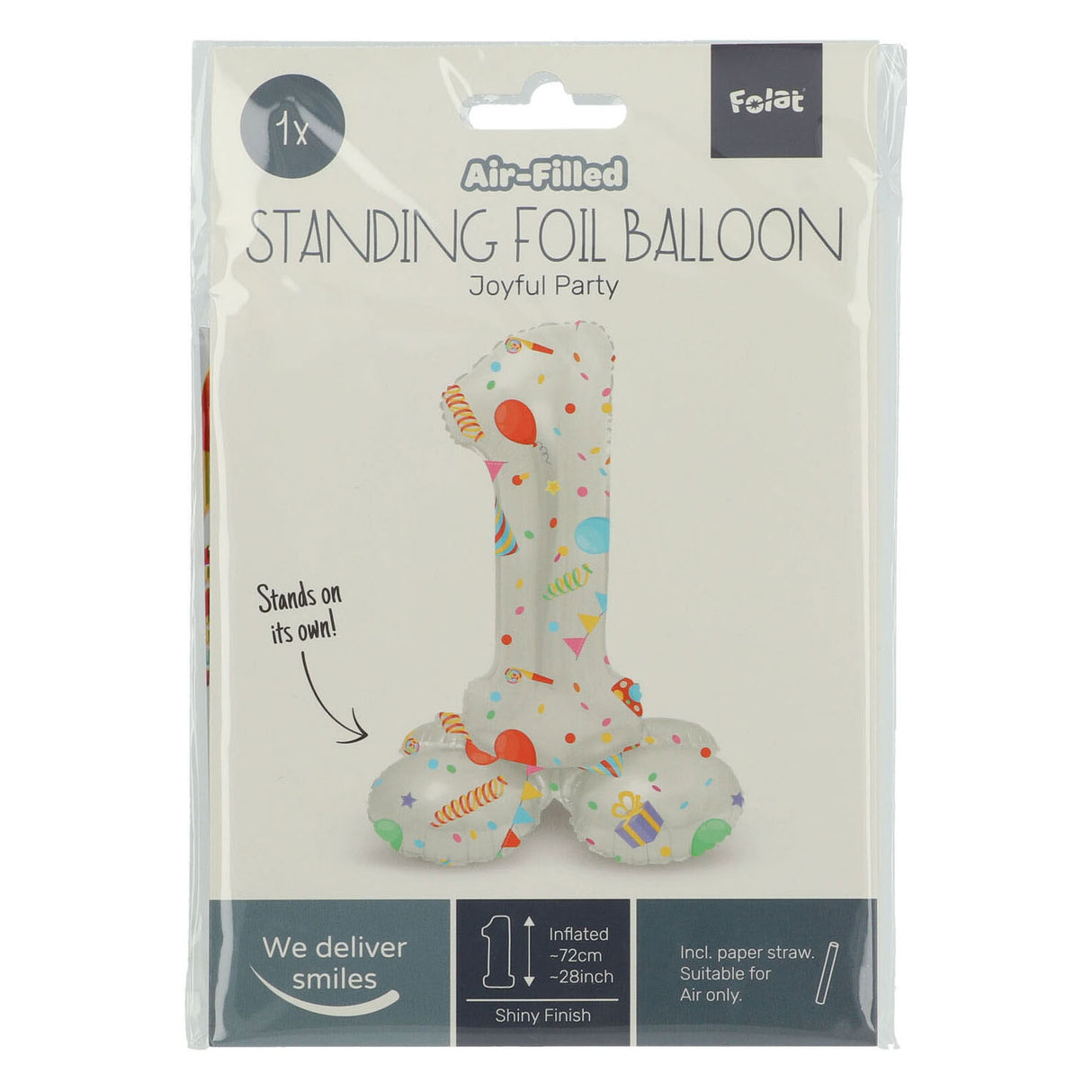 Folat BV Staande Folieballon Joyful Party Cijfer 1 -72cm