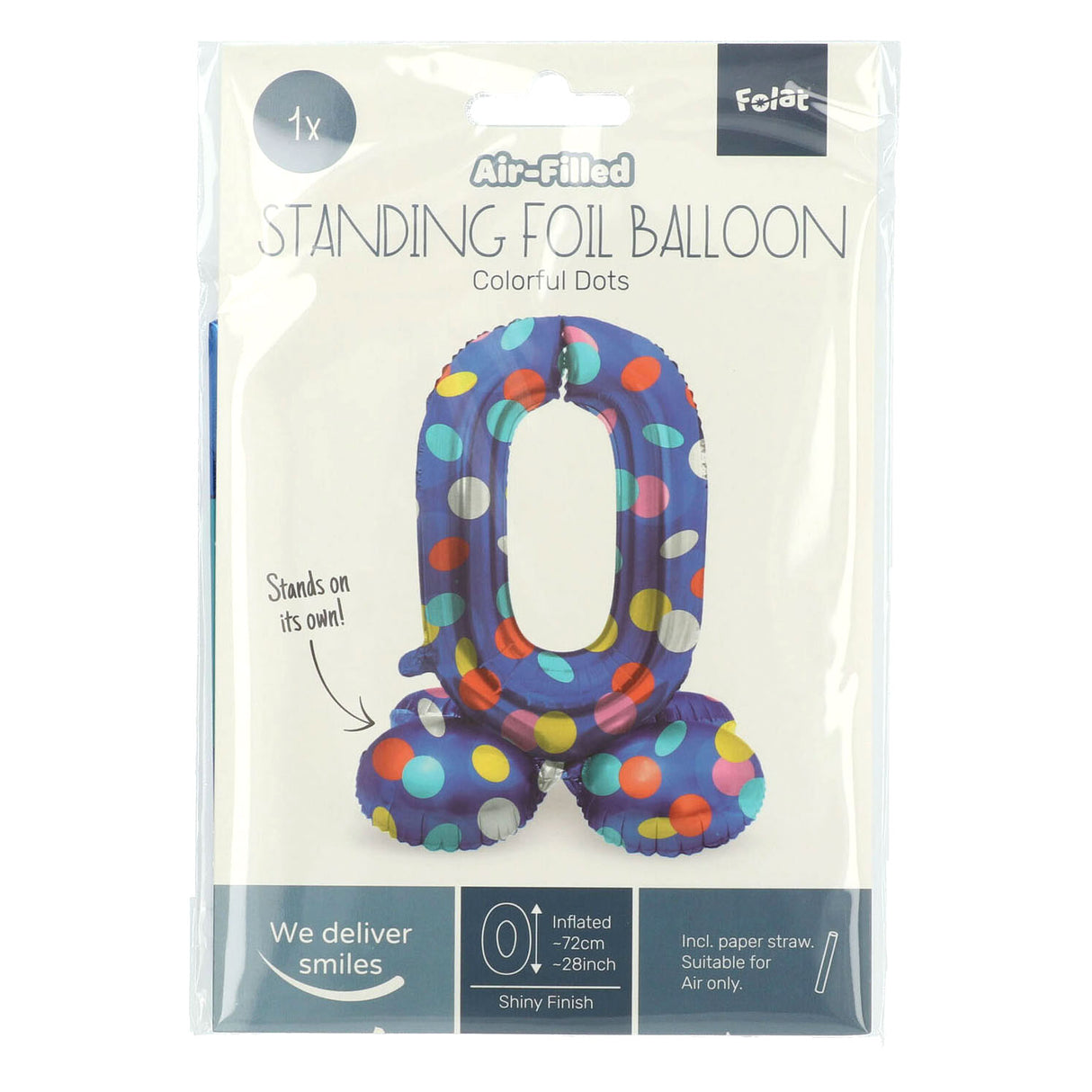 Folat BV Staande Folieballon Colorful Dots Cijfer 0 72cm