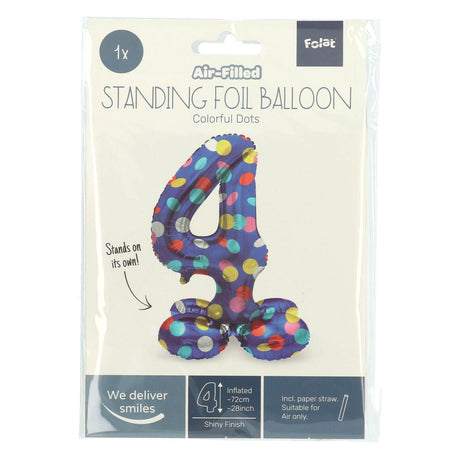 Folat BV Staande Folieballon Colorful Dots Cijfer 4 72cm