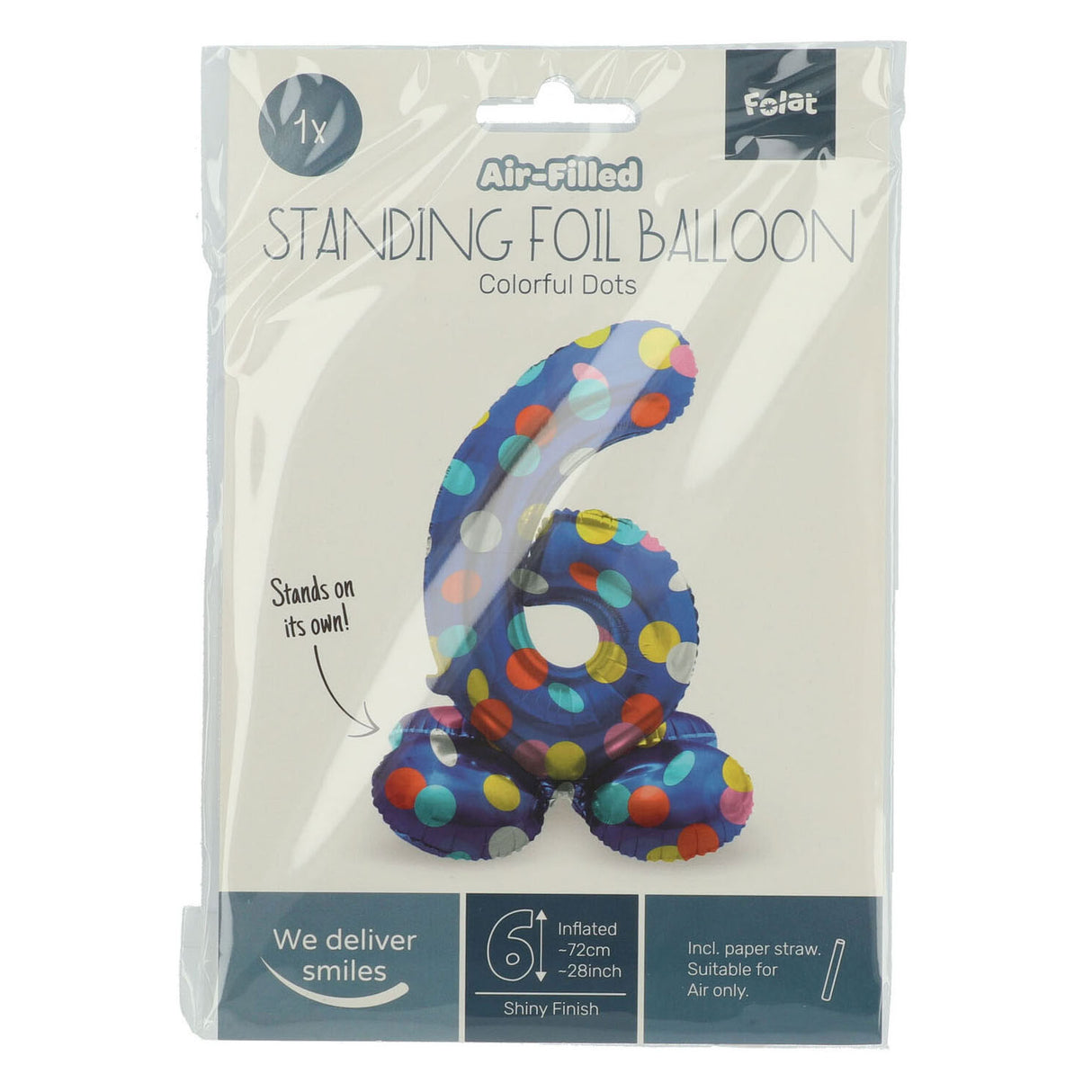 Folat BV Staande Folieballon Colorful Dots Cijfer 6 72cm