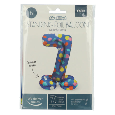 Folat BV Staande Folieballon Colorful Dots Cijfer 7 72cm