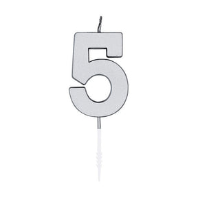 Globos taartkaars 4,5cm metallic zilver no. 5