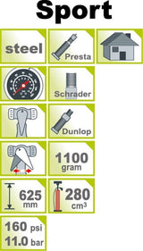 IceToolz (Buzaglo) Icetoolz 240a451 hogedrukpomp voetpomp staal met meter 160psi geel